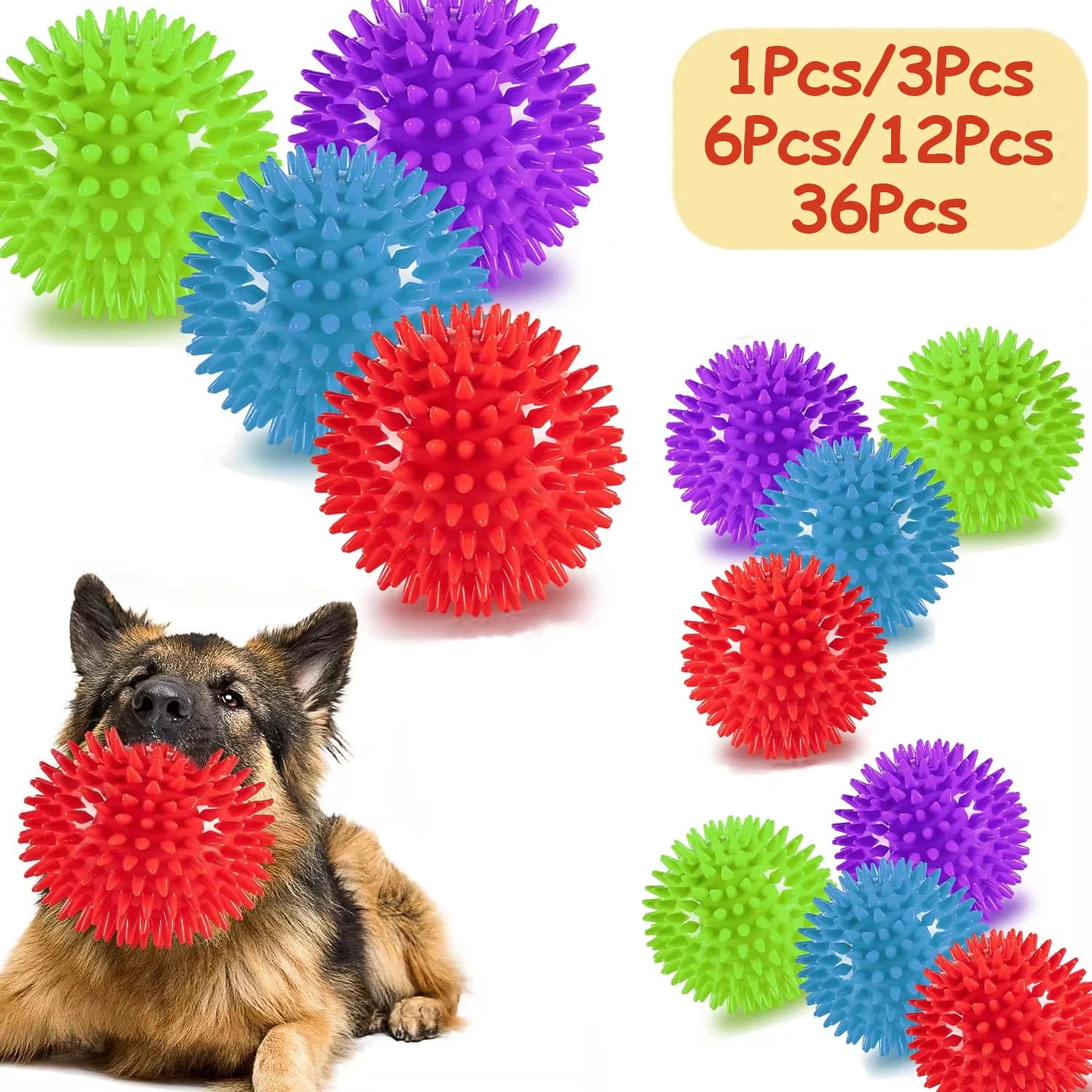 1/36 pezzi giocattoli per cani cigolanti palline per cani appuntite puliscono i denti e la salute delle gengive per i tuoi animali domestici giocattoli con palla cigolante per masticatori aggressivi