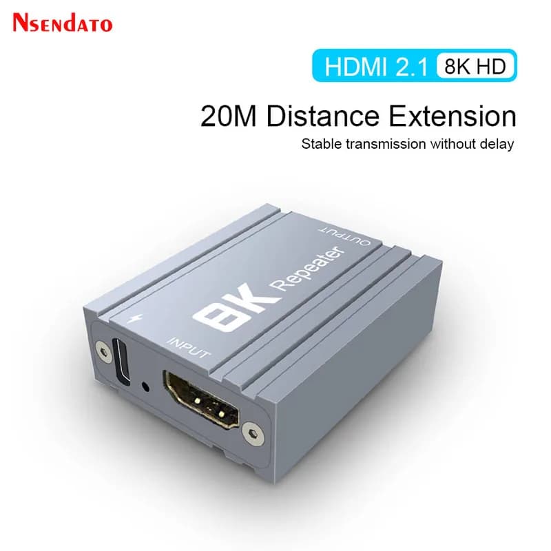 Splitter Ripetitore Video HDMI 2.1 20M 8K, Amplificatore di Segnale Video 1080P@60HZ 4K, Adattatore Estensore Compatibile con HDCP2.3 per TV