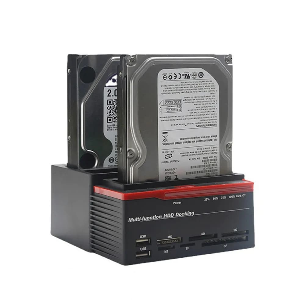 Scatola per disco rigido mobile SATA da 2,5/3,5" Docking station per HDD IDE Custodia per HDD USB 2 porte Hub USB 2.0 Lettore di schede MS/M2/XD/CF/SD/TF