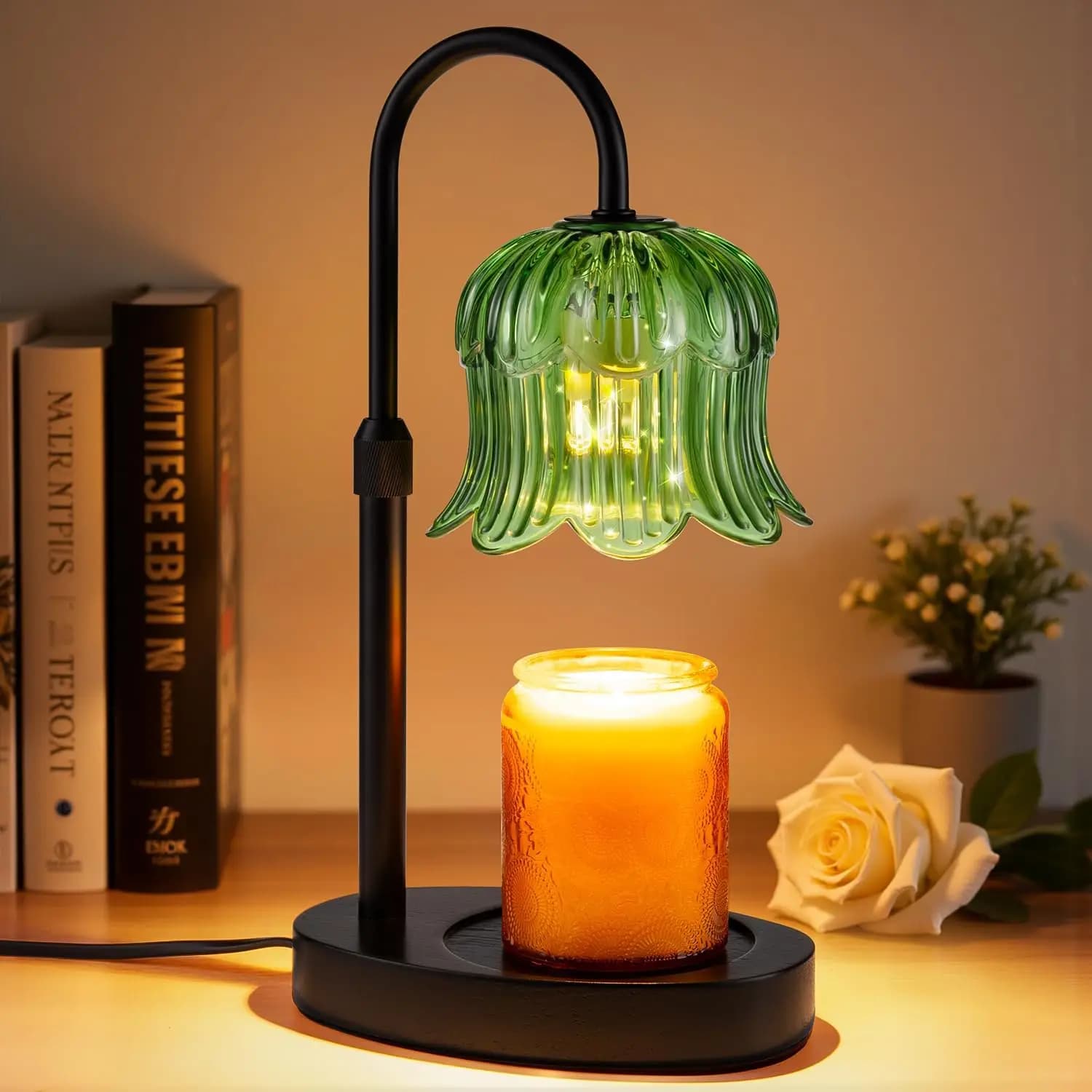 Green Flower Shape Scald Lamp with Adjustable Timer, Electric Sparkler for Home Decoration Cera
