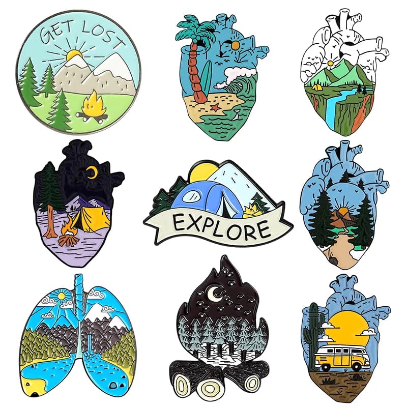 Go Cam pin g smalto Pin Touring Car Camper Outdoor tenda spilla collare distintivo Mountain Climbing Adventure Jewelry Gift