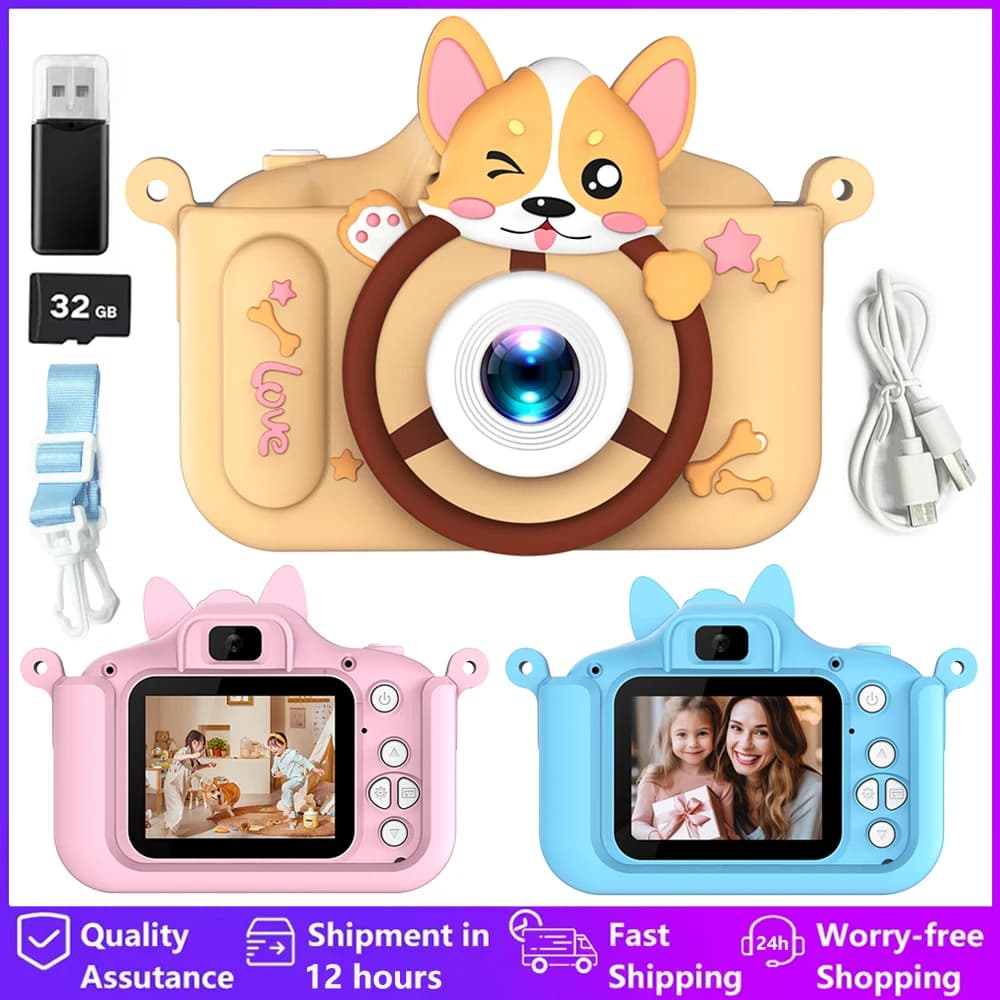 1080P HD Bambini Fotocamera Giocattoli Schermo da 2 pollici Video Fotocamere digitali Fotografia Selfie Camera con scheda 32G per Ragazza Ragazzo Regalo di compleanno