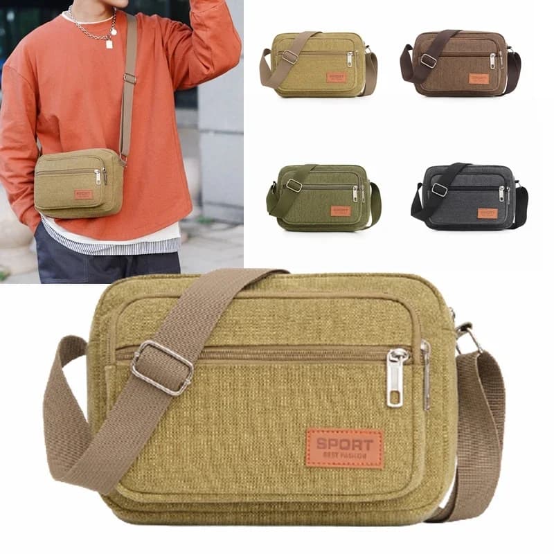 2025 Men's Canvas Shoulder Bag Casual Multi-Pocket Messenger Bag Travel Crossbody Sling Bag Fashion Tote Sports Gym Handbag