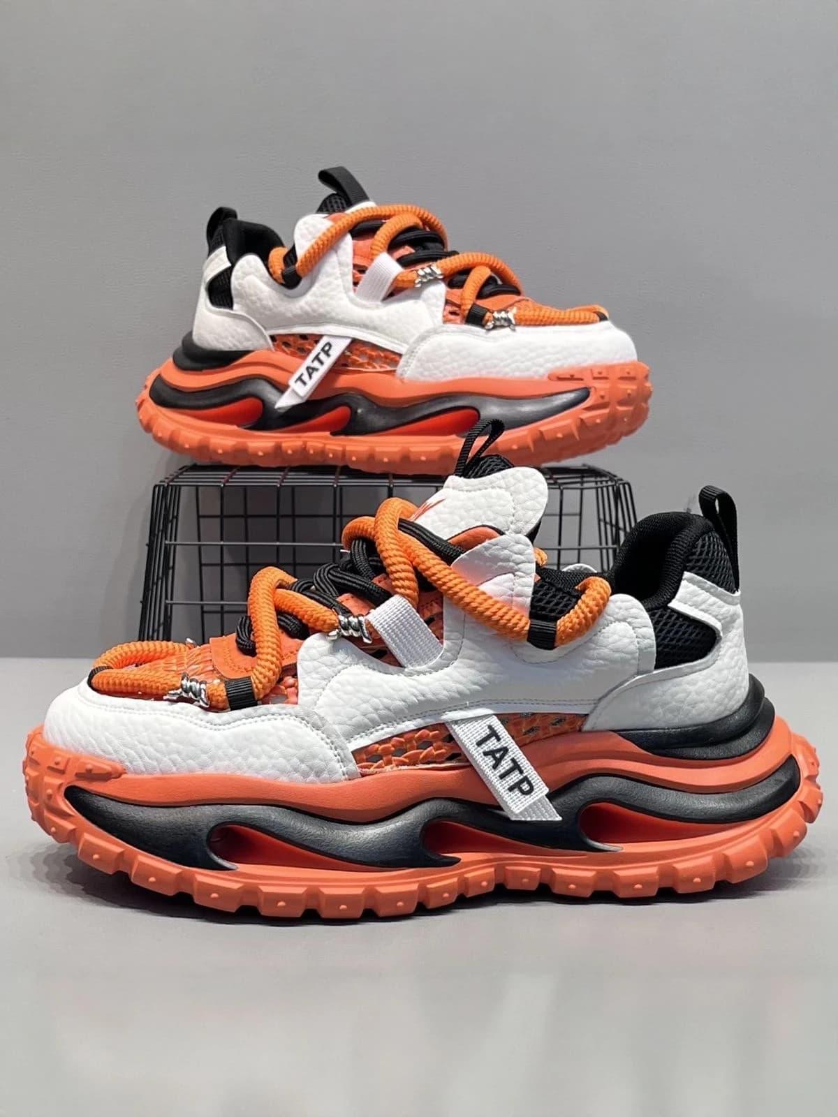 Men's Breathable Running Shoes Summer Mesh Trendy Casual Sports Thick Bottom Youth Versatile White Dad Shoes Low Cut round Toe