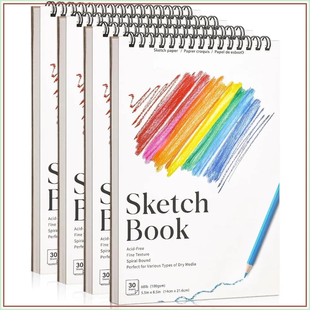 4 Pack Small Sketch Books, 5.5x8.5 Inch, 100gsm Acid-Free Paper, Spiral Bound, for Kids & Artists