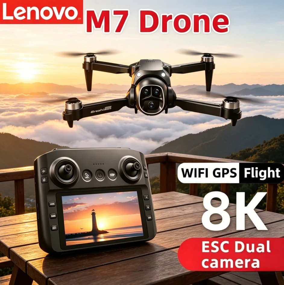 Drone Lenovo M7 RC 8K con Doppia Fotocamera HD, Quadricottero Professionale per Fotografia Aerea, Aeromobile Telecomandato Pieghevole Portatile con WiFi