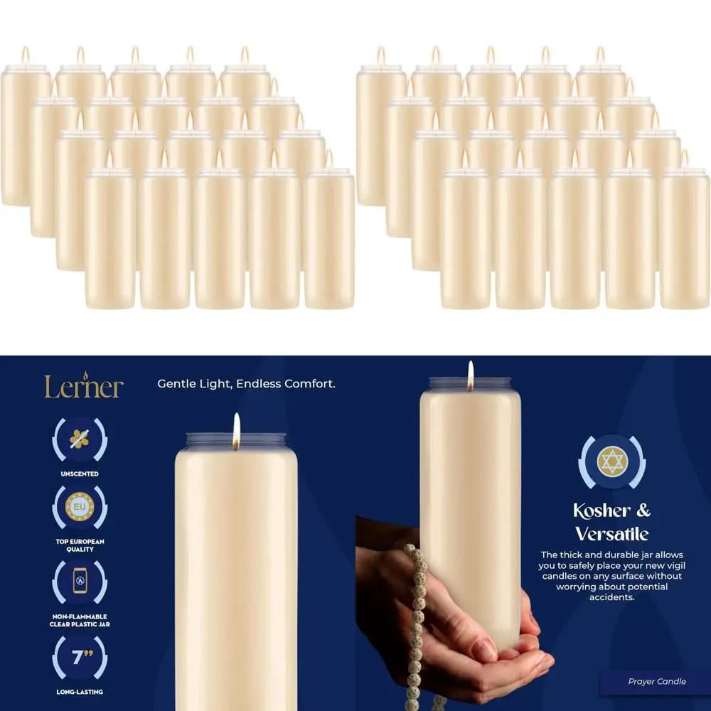 Pack of 20 Candles to Column of 7 Inches in Plastic Jars for Memorials, Lutto and Everyannue Religious Celebrations
