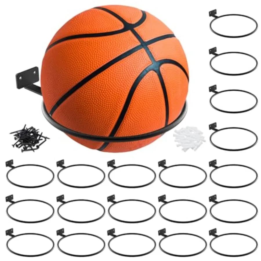 Supporto da Parete per Palloni da Basket, Calcio e Pallavolo, Espositore Universale in Metallo