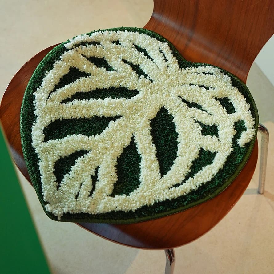 Vivid Tufting Plants Seat Mat Soft Tufted Green Leaf Chair Sofa Pad Home Office Warm Decor for Autumn Winter 40x40cm