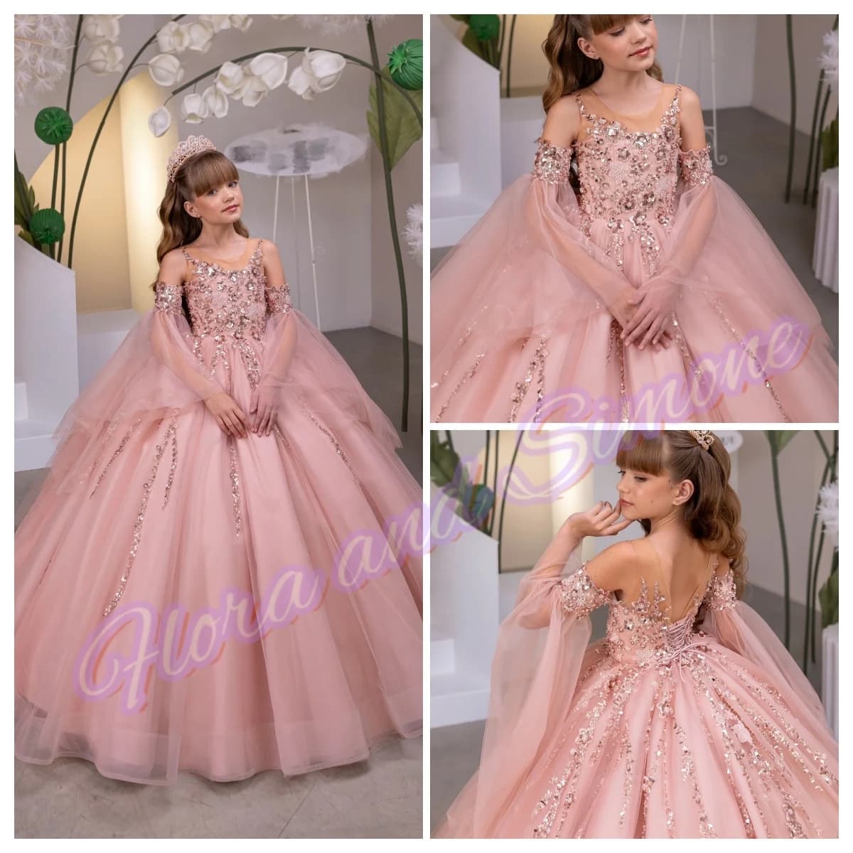 Abiti da ragazza di fiore senza maniche in chiffon elegante lucido personalizzato per feste di cerimonie nuziali Spettacoli di danza Festa di compleanno