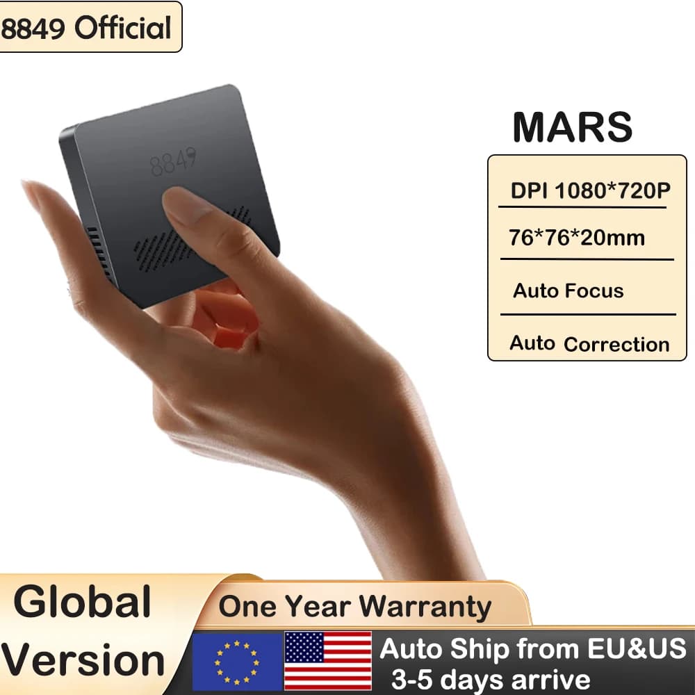 8849 MARS Mini Projector Portable DLP Projector Pocket Size Auto Focus & Key Compatible for Laptop, PC, Smartphone