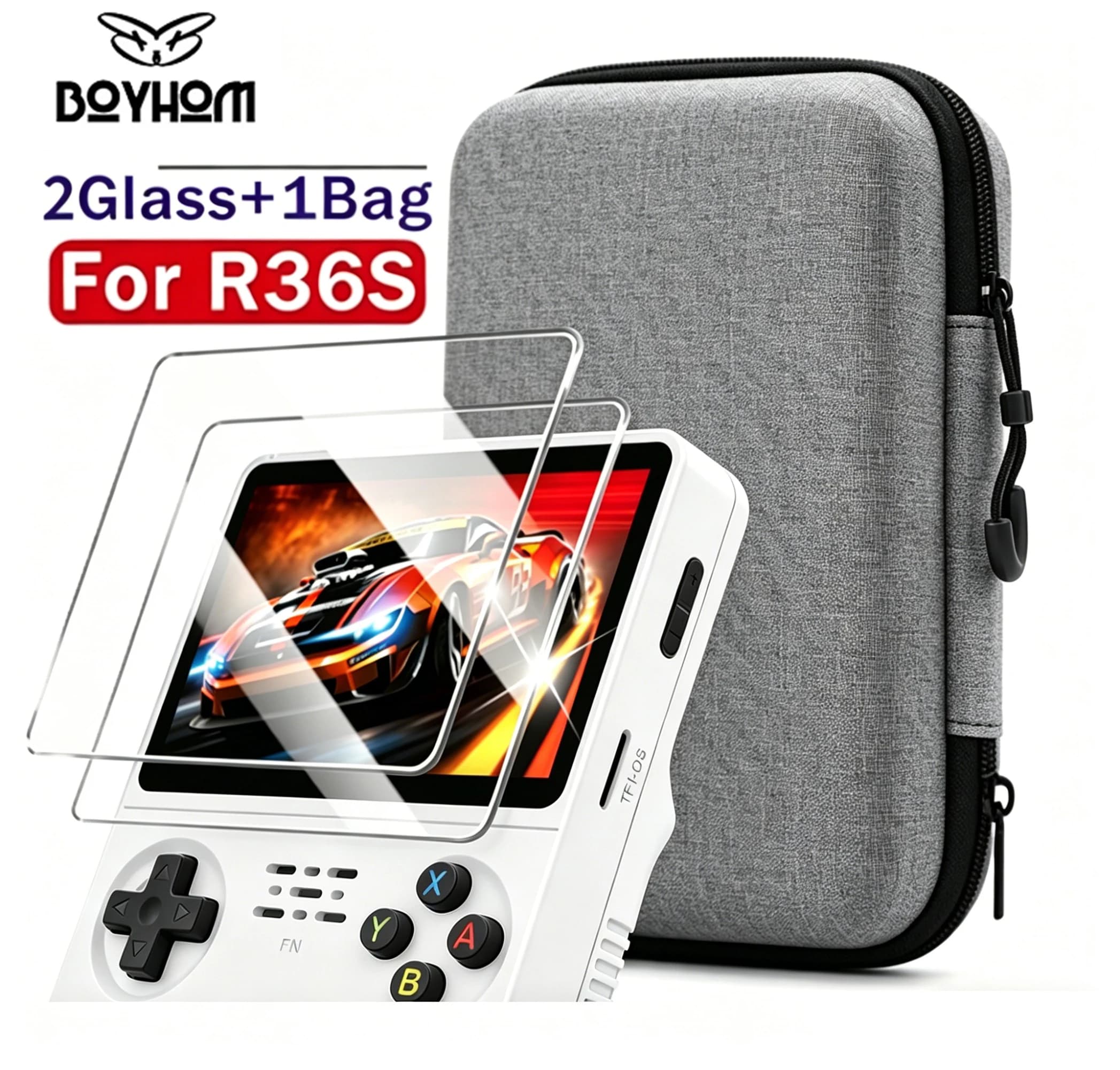 BOYHOM Ufficiale R36S Pellicola Protettiva in Vetro Temperato 9H Durezza HD Trasparente per Console di Gioco Retrò Portatile da 3.5 Pollici