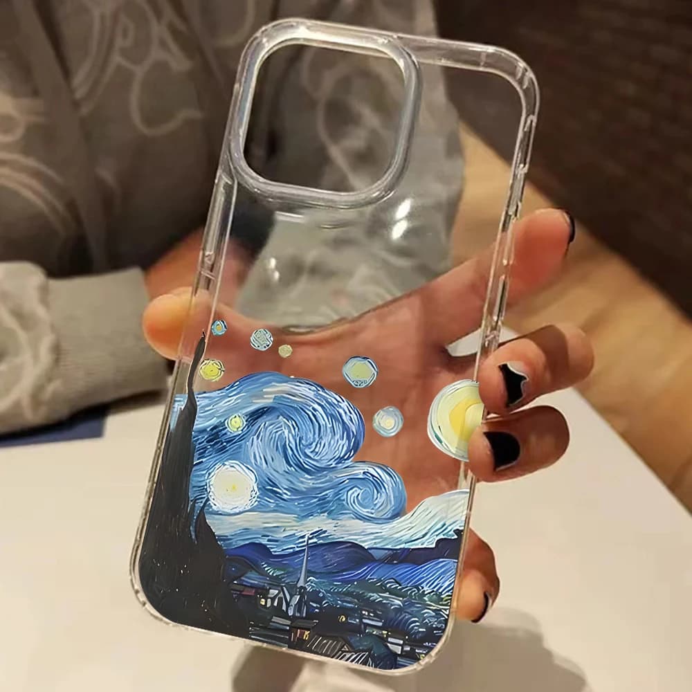 Art Oil Painting Pattern Clear Phone Case For iPhone 17 16 15 14 13 12 11 Pro Max 17 Air 14 15 Plus XS X XR Silicone Soft Cover