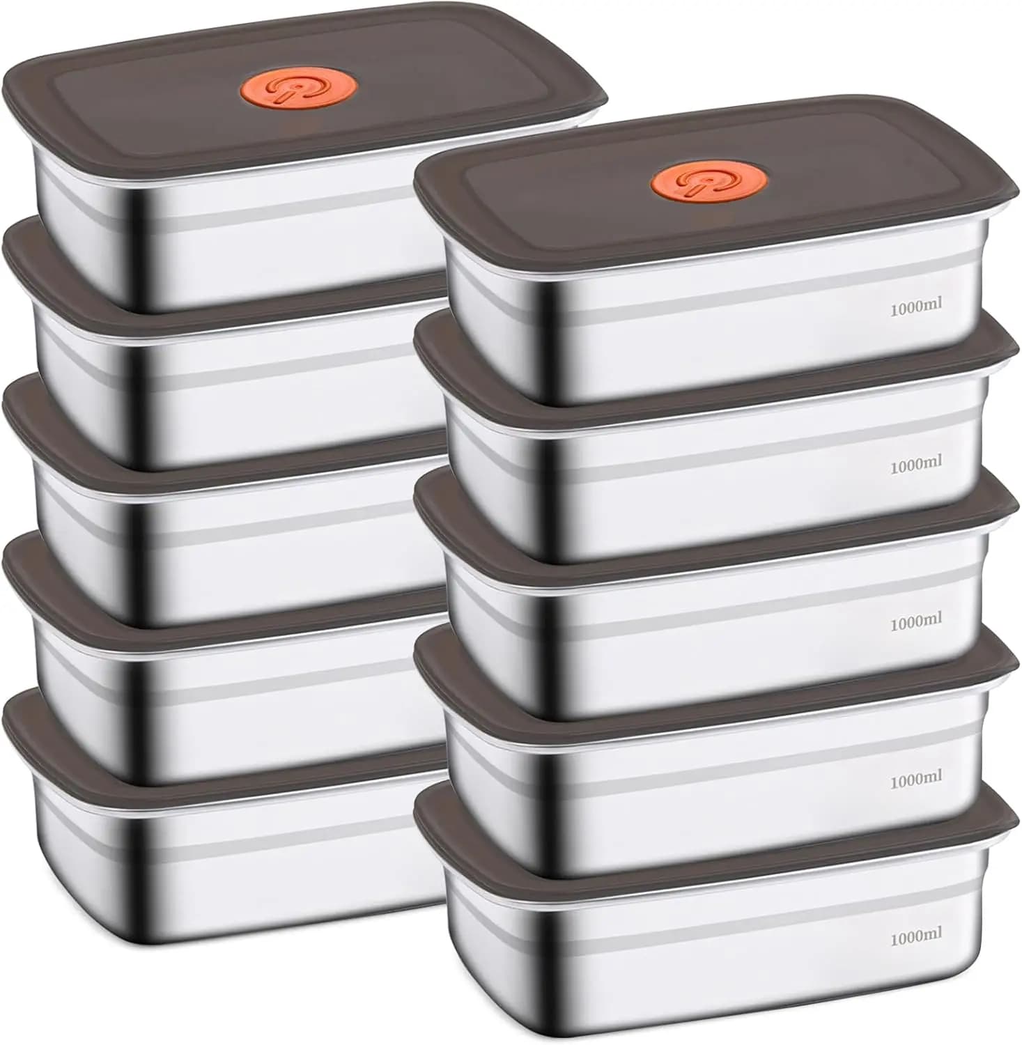 Set di 10 Contenitori per Alimenti in Acciaio Inox con Coperchi Ermetici, 34oz, Scatole Riutilizzabili per Pranzo, Impilabili, Senza BPA