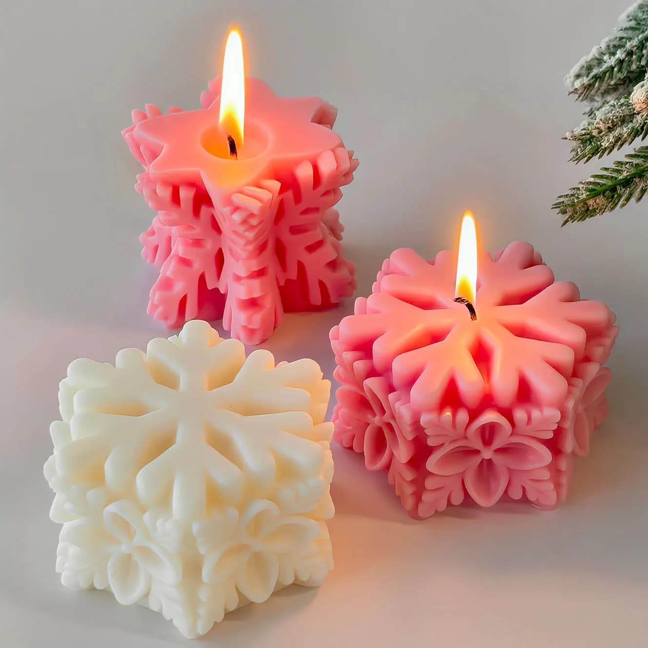 Stampo per candele a forma di fiocco di neve di Natale Stampo per candele in silicone per sapone con candela aromatica fai-da-te Stampo per caramelle al cioccolato di Natale