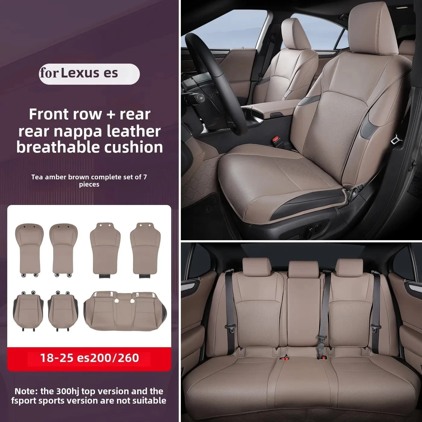 For Lexus ES200 ES300h 7Pc Car Seat cushion Ventilation four seasons and breathable All-inclusive front car seat cover