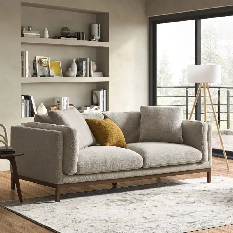 Customization Sofa Cover Fabric Reclining L Shape Sofa Set Three Seats Couch with Wood Leg