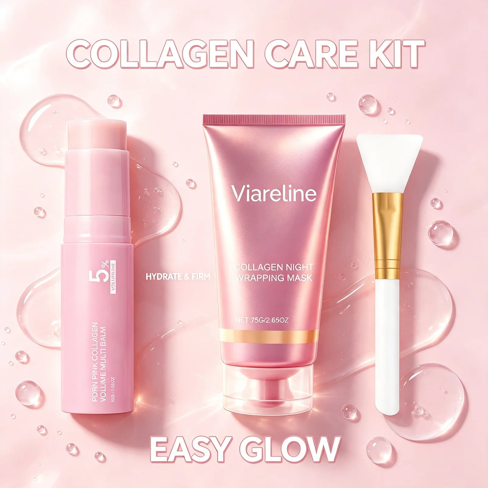 Collagen Face Care Set PDRN Balm Stick Primer Peel Off Mask Hydrating Smooth Base Long Lasting Natural Daily Skin Treatment