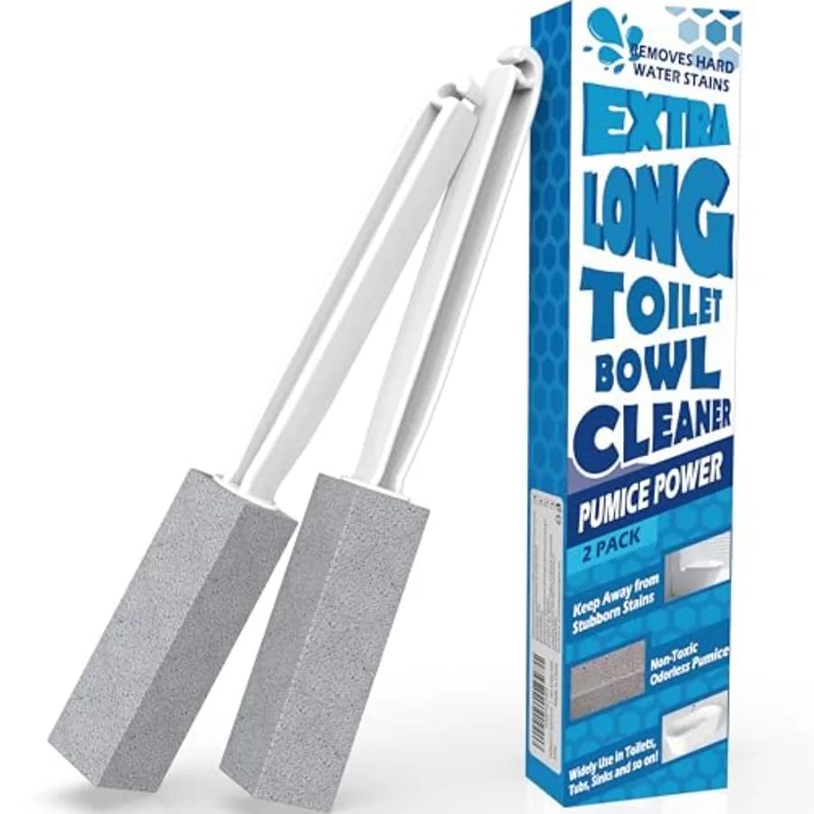 Curated Picks 2 Pack Pumice Stone for Toilet Cleaning, Extra Long Handle for Removing Bowl Ring, Pool, Bathroom, Toilet Brush