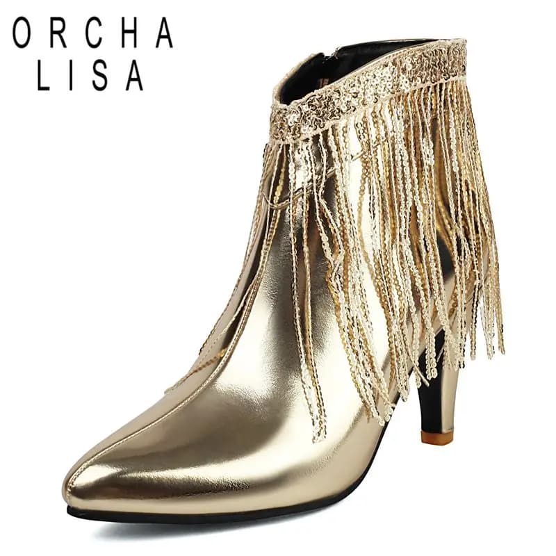 ORCHA LISA 2025 Sexy Women Ankle Boots Pointed Toe Chunky High Heels 8.5cm Lace Up Plus Size 43 44 45 Fashion Dating Party Bota