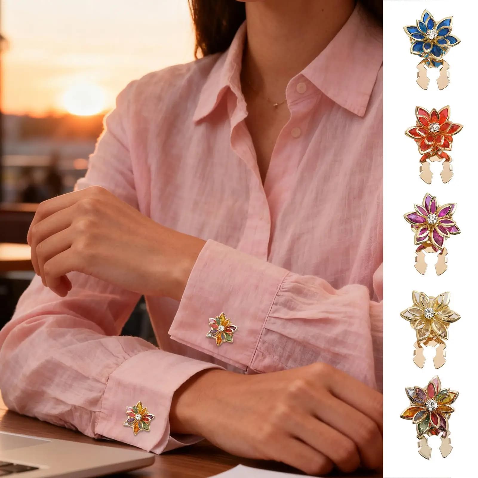 1PC Elegant Camellia Button Cover Cufflinks Acrylic Button Cover Cufflinks for Blouses Tuxedo Shirt Dress Wedding Formal