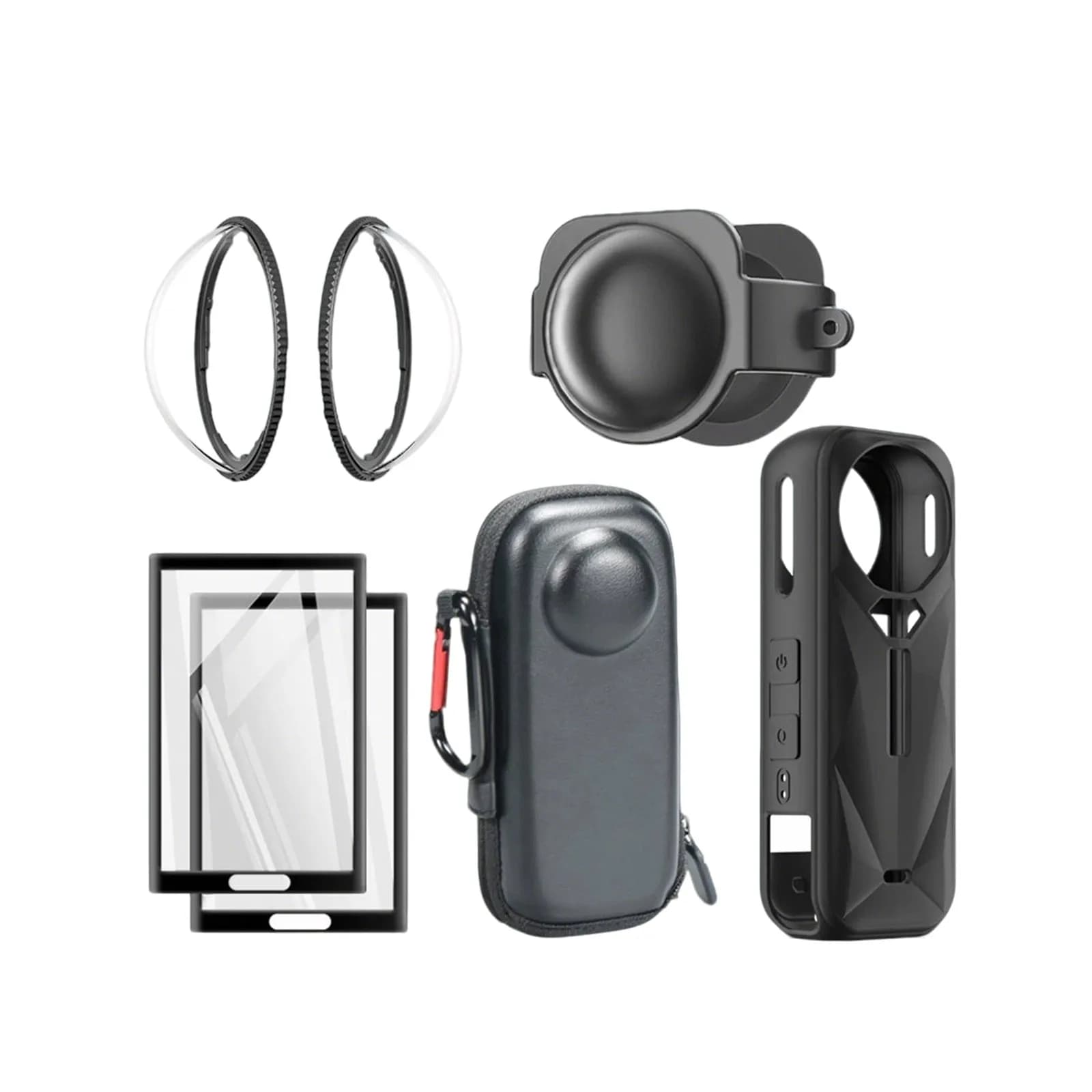 Insta360 X5 Camera Protective Accessories Set: Silicone Case, Storage Bag, Tempered Glass Protective Film, Target Covers