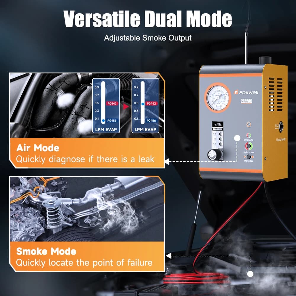 FOXWELL Automotive Smoke Machine 12V Built-in Air Pump EVAP Vacuum Leak Detector Car Pipe Leakage Diagnostic Tester