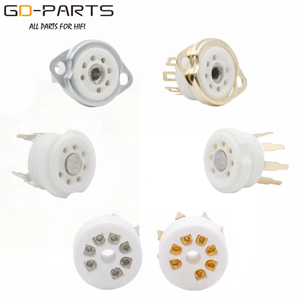 GD-PARTS 2PCS Stagno Placcato Oro Montaggio su telaio 7pin Presa per tubo a vuoto in ceramica per EAA91 EC92 6Z4 Amplificatore vintage FAI DA TE