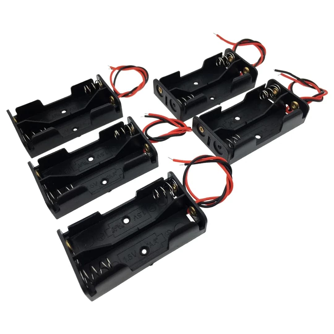 Scatola porta batterie AA da 5 pezzi, 2 x 1,5 V, nera, con cavi di collegamento
