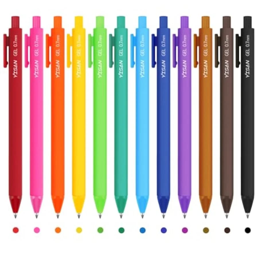 Colored Gel Pens, 12 Colors, 0.7mm Fine Point, Fast Dry, No Bleed Journal Pens, Fine Point, Fast Dry, No Bleed, Retractable