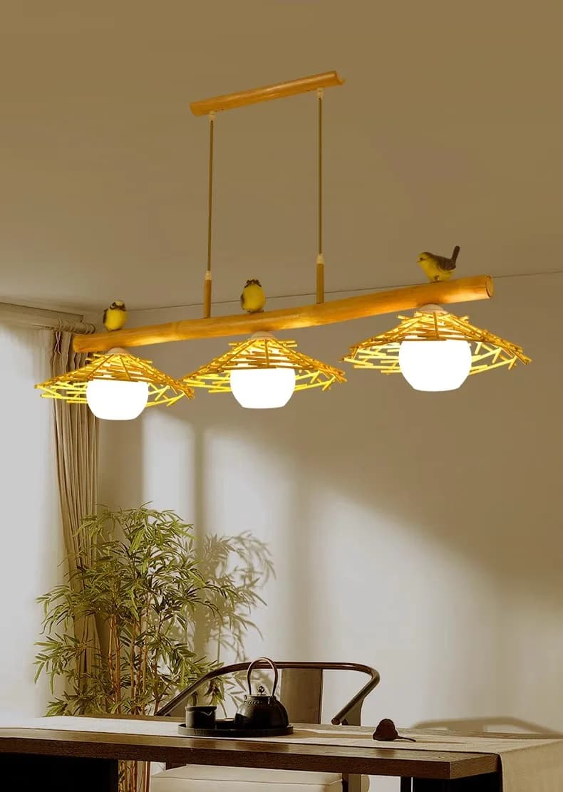 Lampade a sospensione in vetro a nido d'uccello dal design moderno in legno per cucina, sala da pranzo, soggiorno, lampada a sospensione a LED, apparecchio sospeso