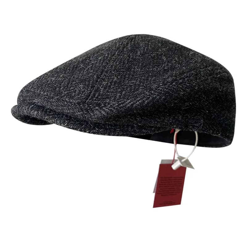 British Heritage Harris Tweed Men's Hat - 100% Pure Wool Warm Duckbill Newsboy Cap Retro Stiff Brim Beret for Daily Wear