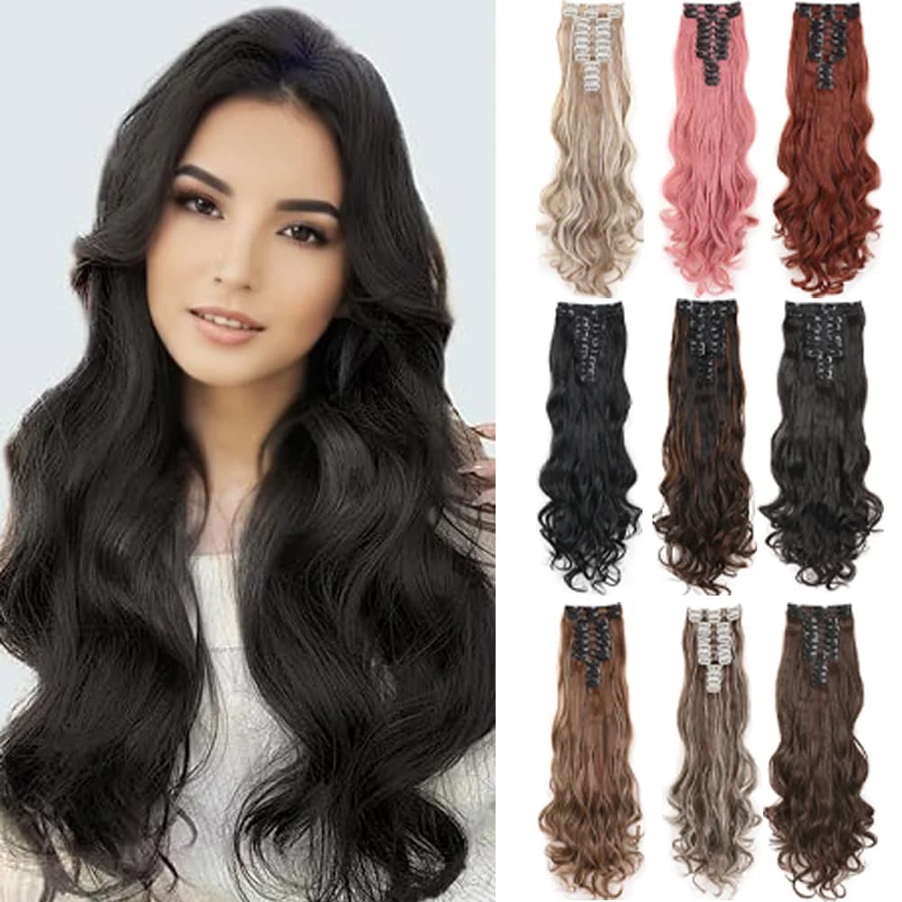 Clip nelle estensioni dei capelli 12 pezzi Estensioni dei capelli con onde sciolte lunghe spesse 24 pollici Onde morbide naturali Posticci ondulati per le donne