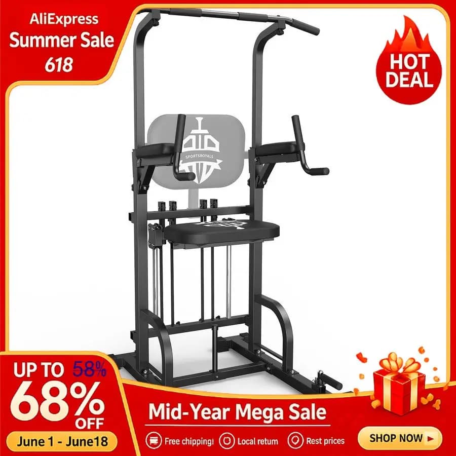 Power Tower Station for Tractions and Dip, Stable up to 450 pounds, Strength Training Equipment for Home Gym, TURBOLOADINGTEXT