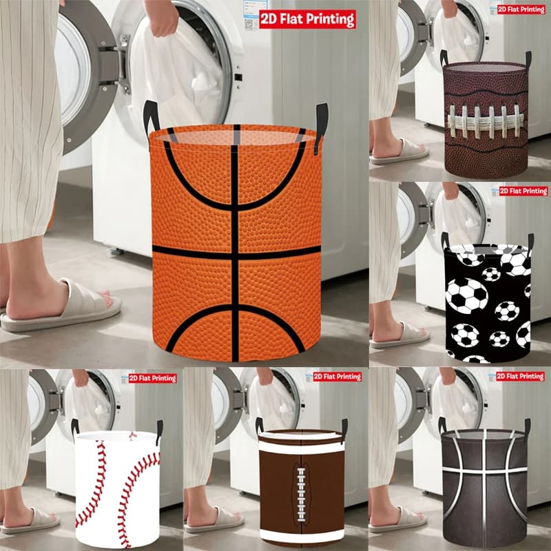Cesto per la biancheria con texture da basket, cesto per la biancheria per gli amanti dello sport, contenitore pieghevole impermeabile in tessuto Oxford, organizer per giocattoli