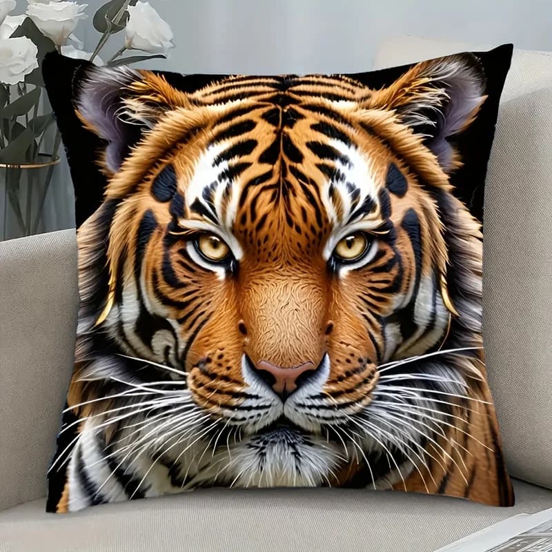 1pc Tiger Staring Majestic Printed Throw Pillow Cover, Suitable for Sofa, Bedroom, Living Room, Cool Gift for Big Cat Lovers.