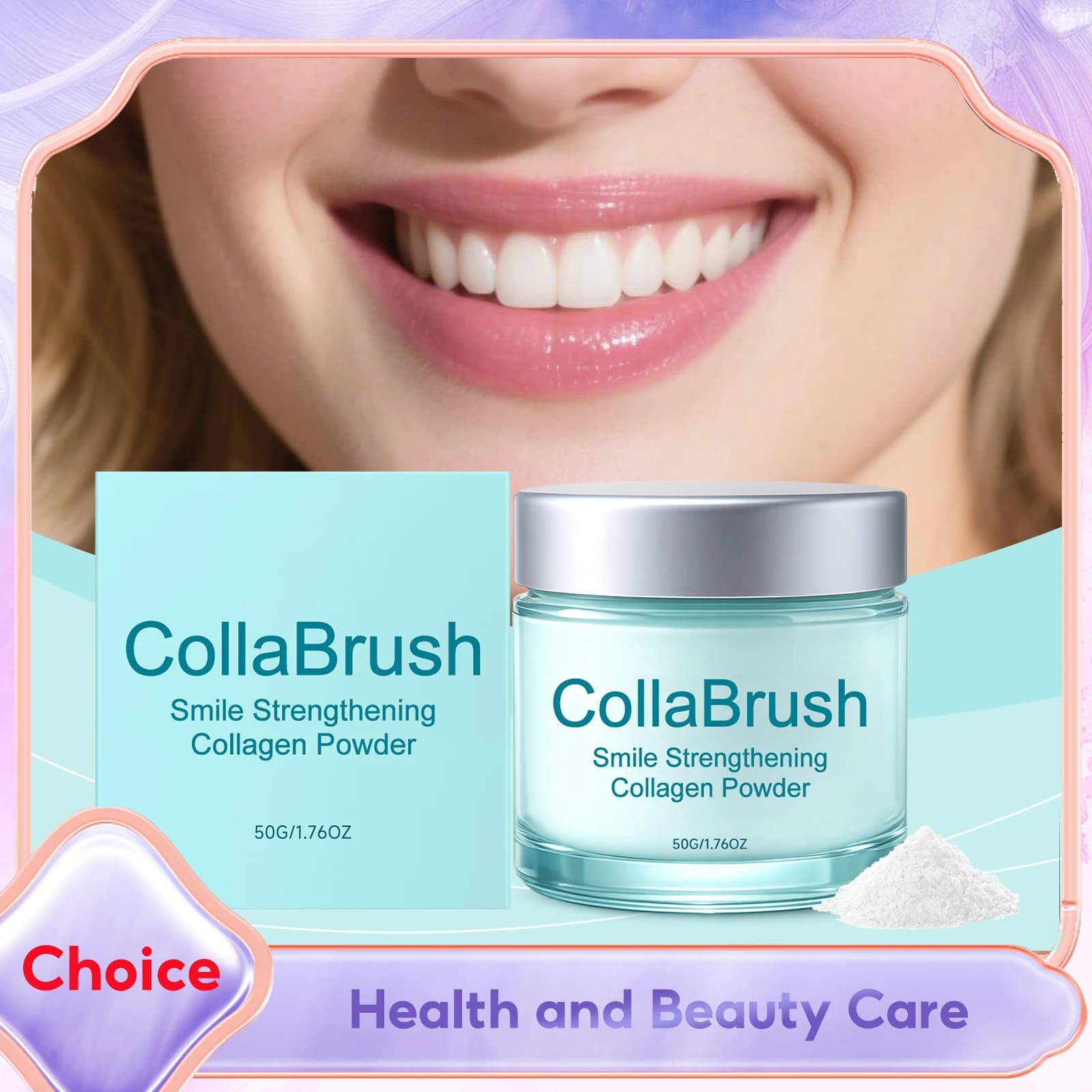Collagen whitening powder for teeth with hydrosypatitis, deep cleansing, fresh mint breath, removes yellow spots, tooth whitening.