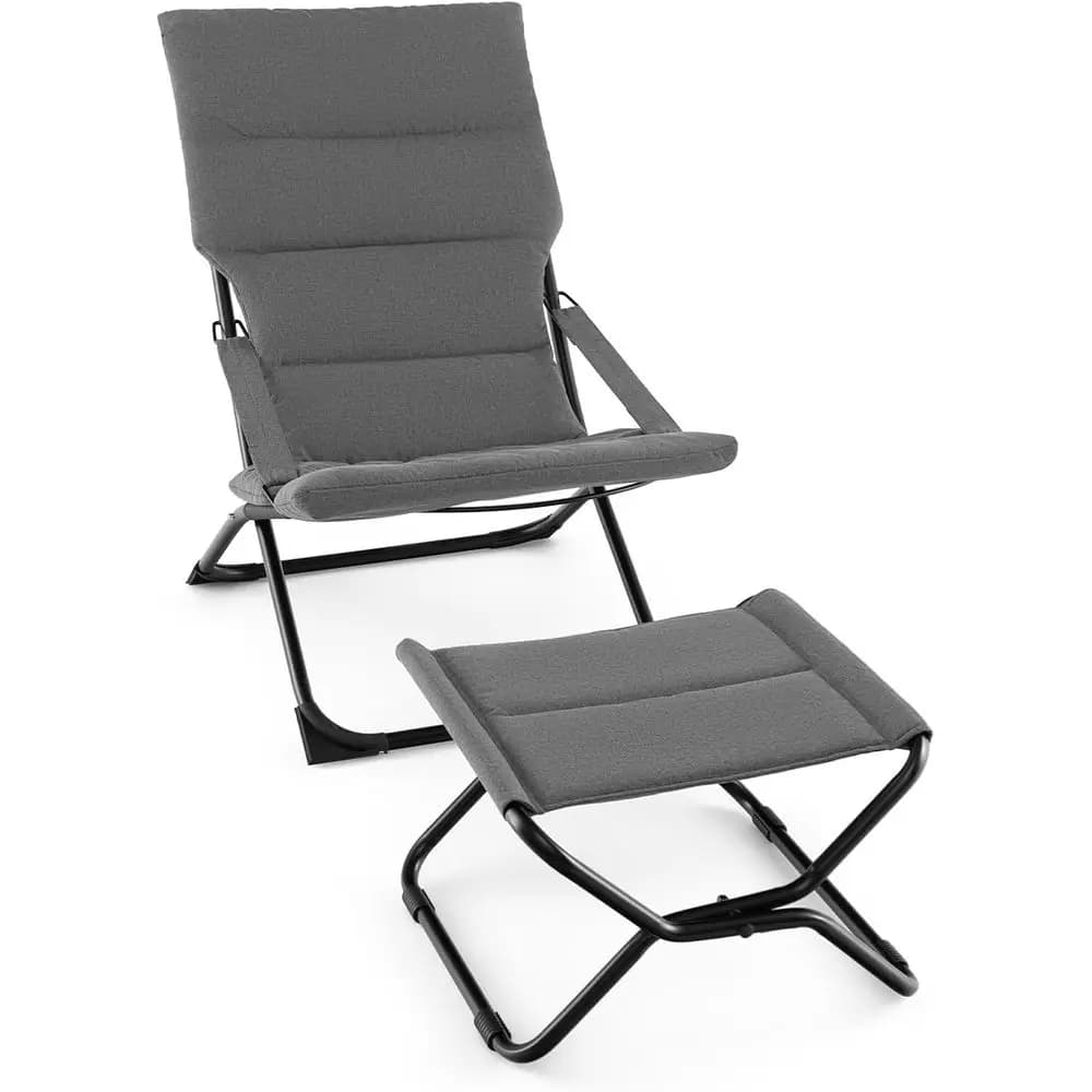 Sedia a Sdraio Grigia da Esterno con Cuscino Rimovibile per Patio, Terrazza e Relax a Bordo Piscina