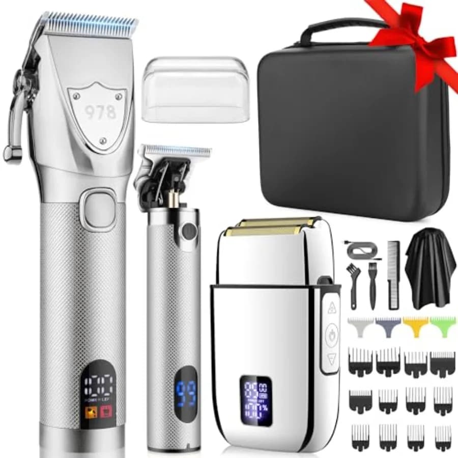 Set Professionale di 3 Tagliacapelli Elettrici Ricaricabili per Uomo, Rasoio e Regolabarba, Kit da Barbiere