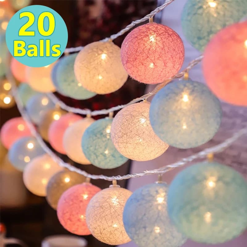 20 palline di cotone a LED luci a corda ghirlanda di fata corde di illuminazione a forma di palla per la decorazione della festa nuziale del giardino della camera da letto