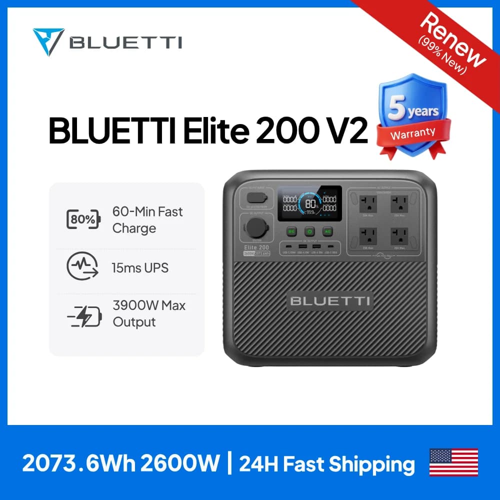【Rinnovato】BLUETTI Elite 200 V2 Stazione di Alimentazione Portatile 2600W 2073.6Wh Generatore Solare ad Alta Capacità per Campeggio all'Aperto