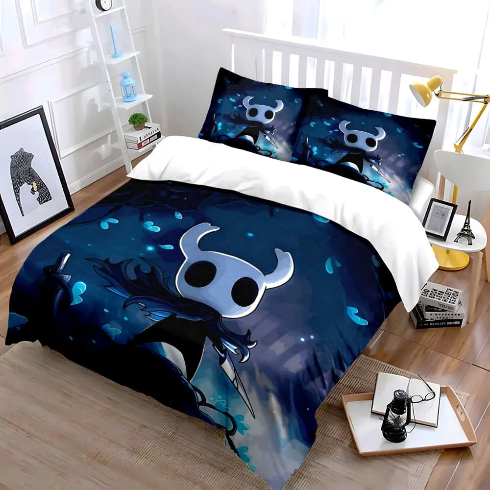 Set di biancheria da letto Hollow Knight Decor Set, morbido e confortevole, include 1 copripiumino e 2 federe, idea regalo