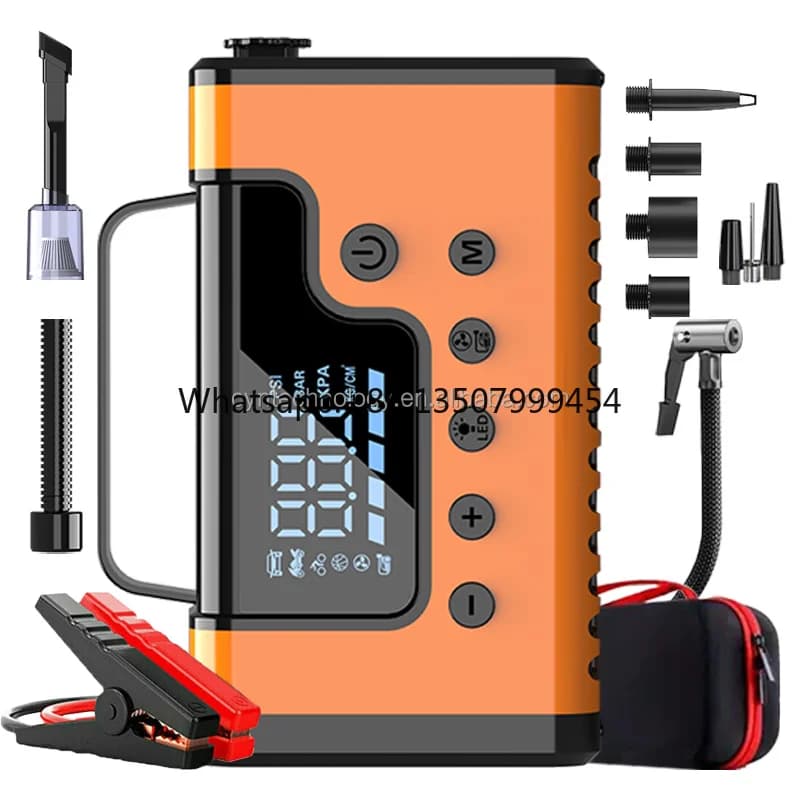 8-in-1 Emergency Car Jump Starter 6000A Built-in Air Compressor/Vacuum Cleaner/Blower/Strobe Warning Light/Digital Display