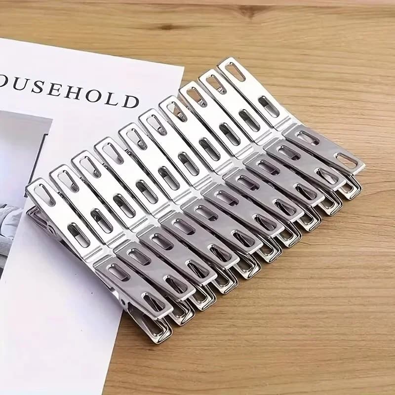 20pcs Stainless Steel Flat Mouth Clothespins, Binder Clips, Drying Hanger, Metal Clip Set, Metal Clothes Clips For Clothes Sock