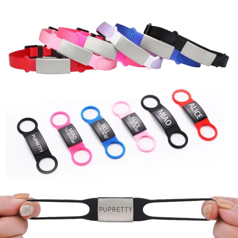 Etichetta per cani da compagnia Etichetta identificativa in acciaio inossidabile in silicone Targhetta a contatto Anti-smarrimento Incisione gratuita Accessorio per collare per cani personalizzato S, L