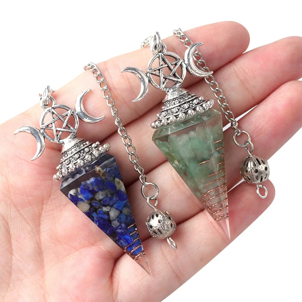 54x24mm Pietra Naturale Cristallo Reiki Pendolo Tre Fasi Luna Cono Esagonale Ametiste Pendenti e Ciondoli per la Produzione di Gioielli Collana FAI DA TE