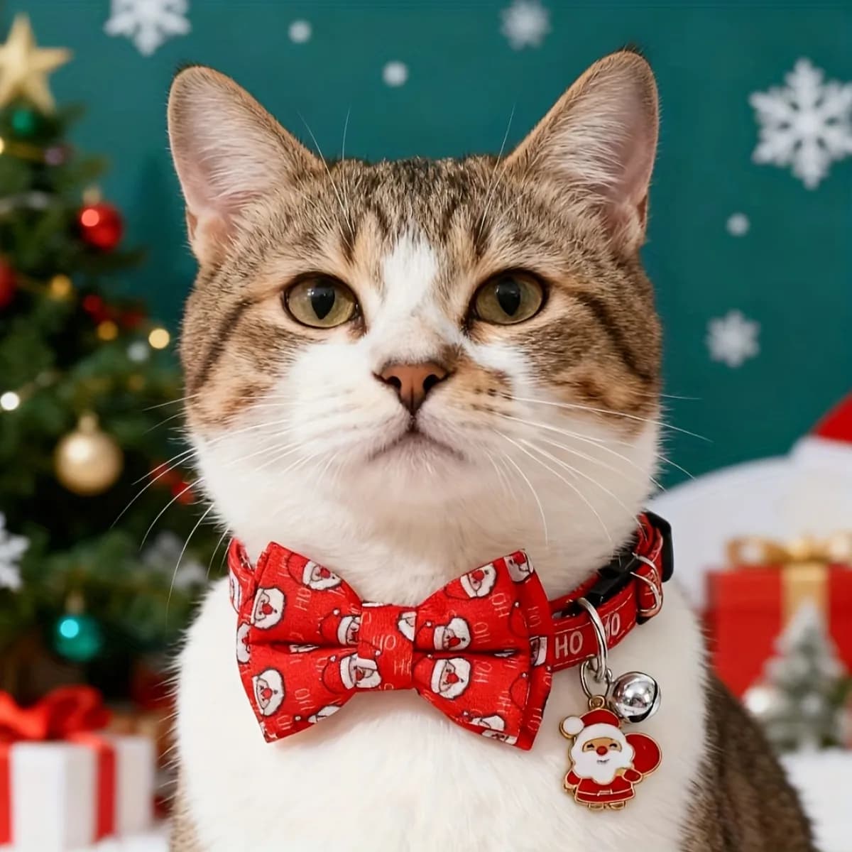 Collare natalizio per animali domestici da 1 pezzo con papillon staccabile, cinturino regolabile in poliestere a strisce rosse per cani di piccola taglia, regalo festivo