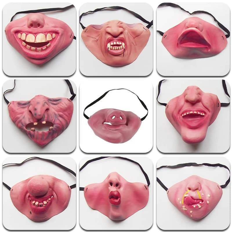 Maschera da clown a mezza faccia in lattice Puntelli cosplay Fascia elastica umoristica Maschere spaventose orribili Festa per adulti Divertente decorazione di Halloween