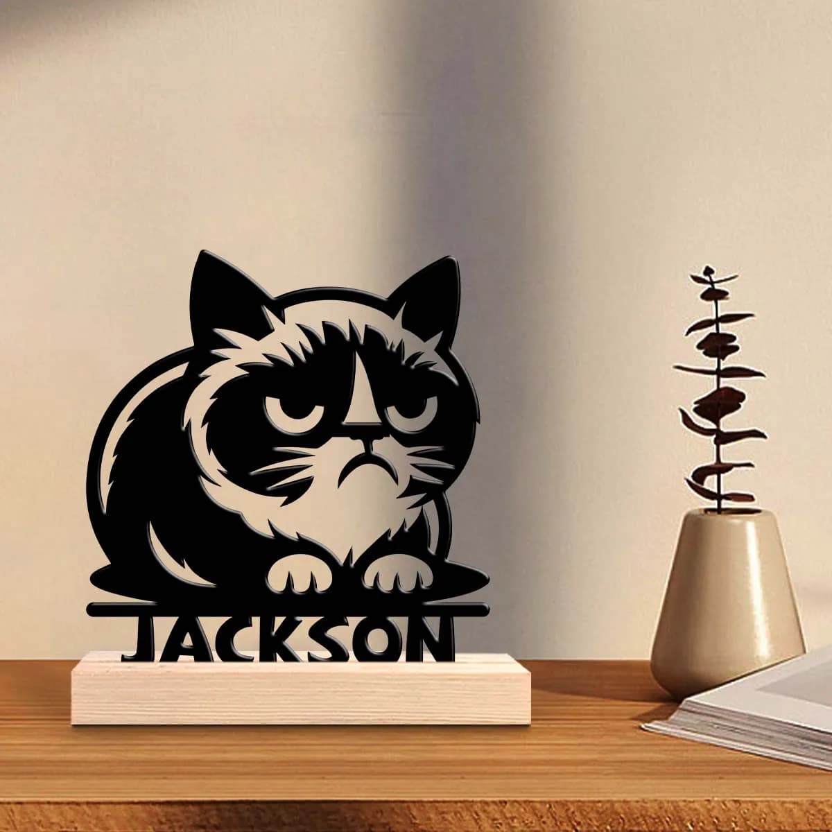 1pc Unique Personalized Metal Statue Ornaments Customizable Name With Wooden Base Desktop Decorations,Office Decorations
