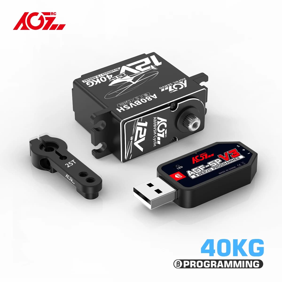 Servomotore Digitale Brushless Programmabile AGFRC A80BVSH Ciclico 40KG 0.086Sec 12V per Swashplate di Elicotteri RC Classe 550-800